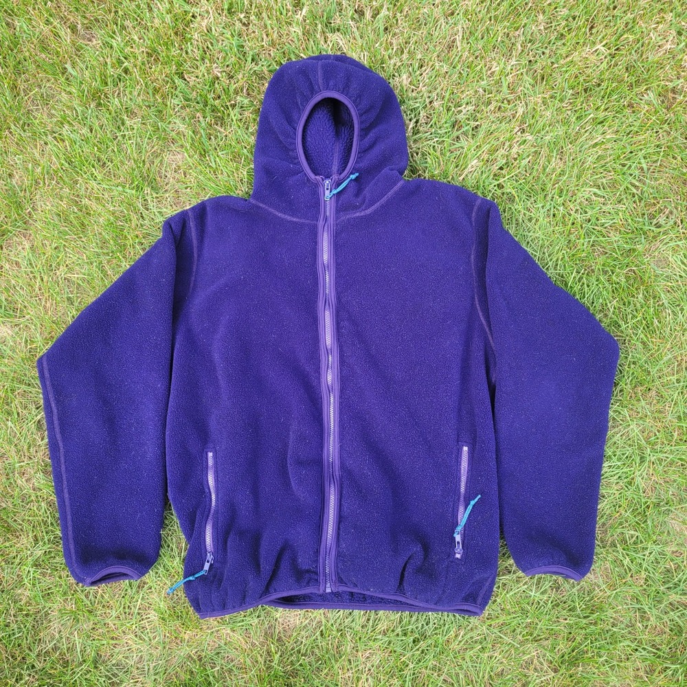 Vintage REI Fleece Hoodie Mens XL Purple Full Zip Scuba Hood Outdoor Jacket 80s